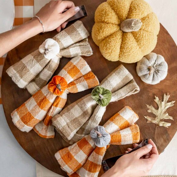 Mud Pie Tan Plaid Napkin Set of Four/NWT - Picture 4 of 12